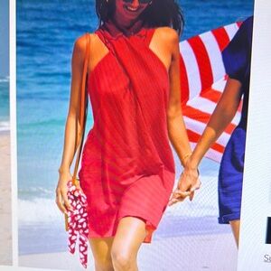 Red Halter Neck Swim Cover-Up